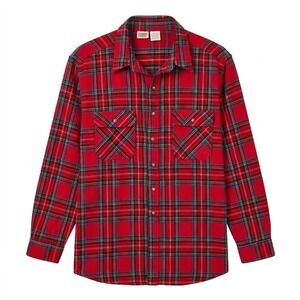 Five Brother Mens 2XL Tall Red Plaid Flannel Button Down Shirt 100% Cotton Heavy